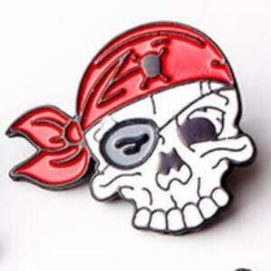Pirate Skull with Red Bandanna Pin Brooch